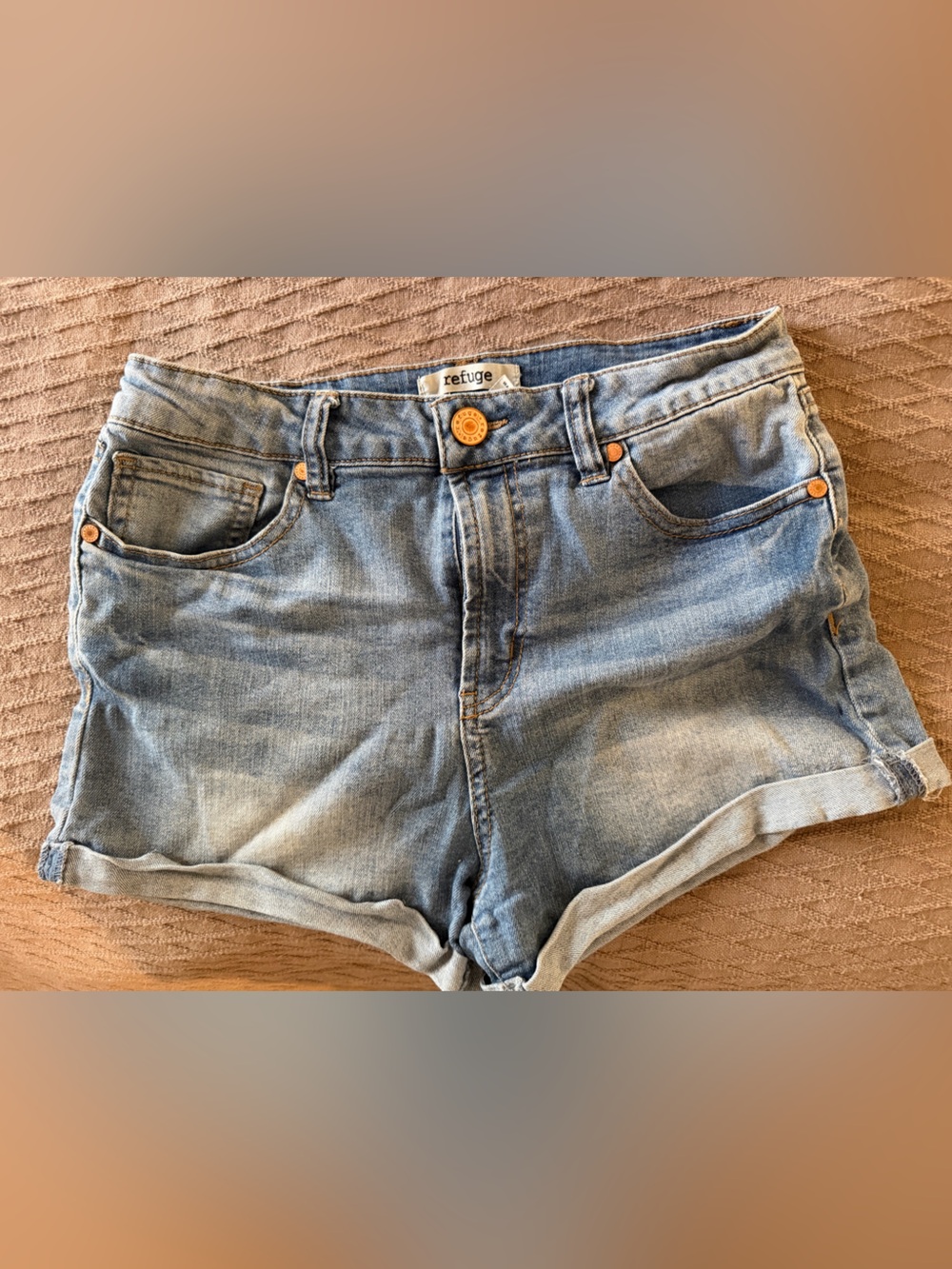 Refuge Medium Blue Denim Shorts with Classic Stitching
